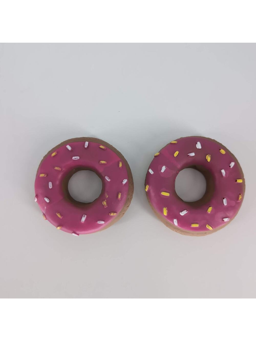 Two Pink Sprinkled Donuts Puppy Dog Toys - One Squeaks One Doesnt - GUC